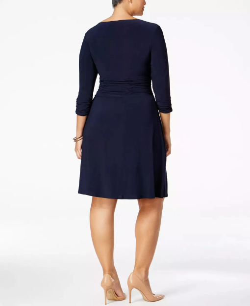 NY Collection Plus Size Ruched A-Line Dress Navy 2X - Image 3