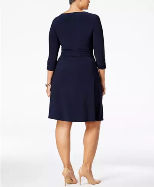 NY Collection Plus Size Ruched A-Line Dress Navy 2X - Image 3