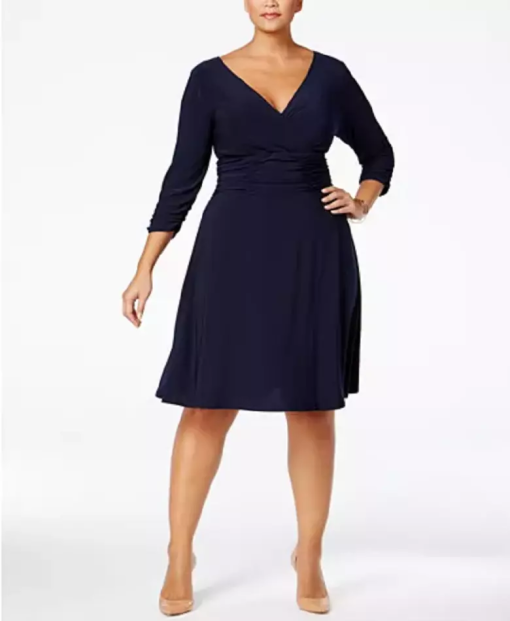 NY Collection Plus Size Ruched A-Line Dress Navy 2X - Image 2