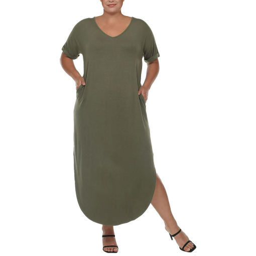 White Mark Plus Size Short Sleeve V-neck Olive 2X - Image 2