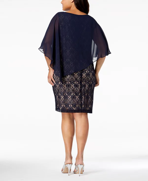 Connected Plus Size Chiffon-Overlay Lace NavyMocha 22W - Image 3