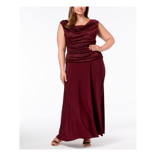 R M Richards Plus Size Ruched Glitter Gown Berry 22W - Image 2