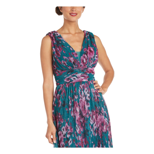 Nightway Plus Size V-Neck Floral-Print Teal 22W - Image 4