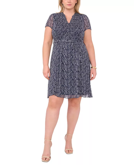 MSK Plus Size Pintucked Fit Flar Navy Multi 22W - Image 2