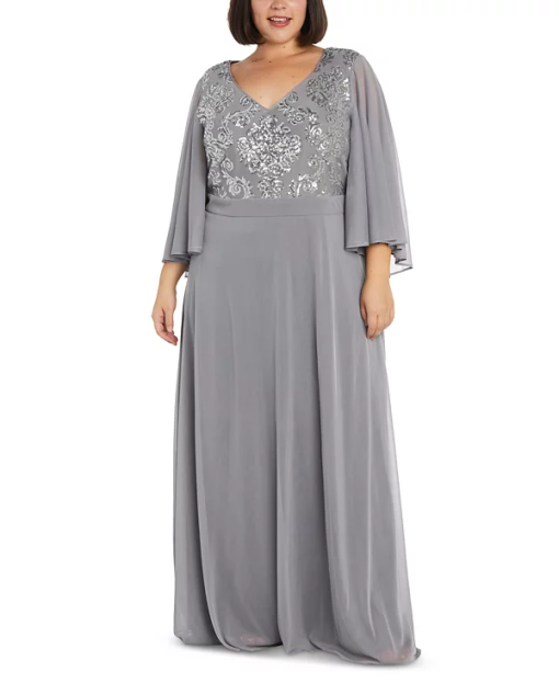 R M Richards Plus Size Sequined Cap-Sleeve Silver 20W - Image 2