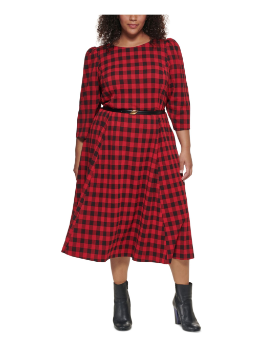 Calvin Klein Plus Size Buffalo Check Belted BlackRed 20W - Image 2