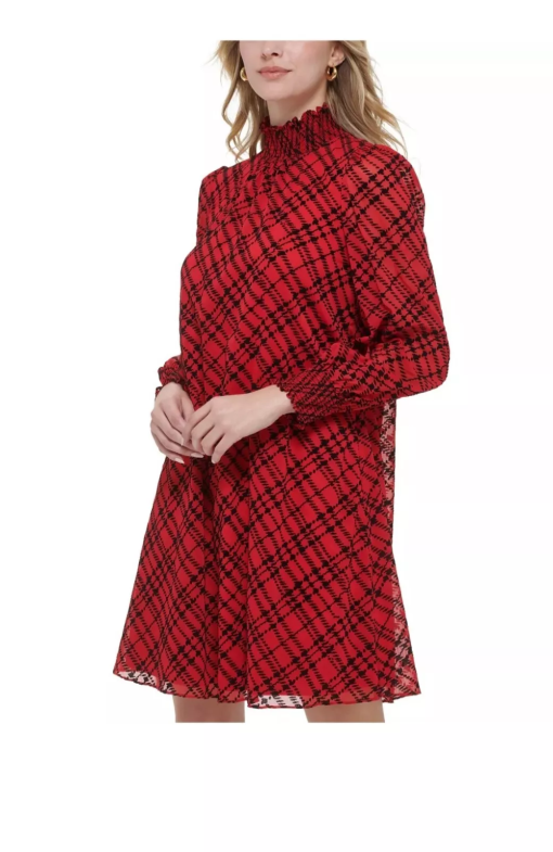 Tommy Hilfiger Petite Plaid Chiffon Trapeze D Chili Pepper Black 2P - Image 3