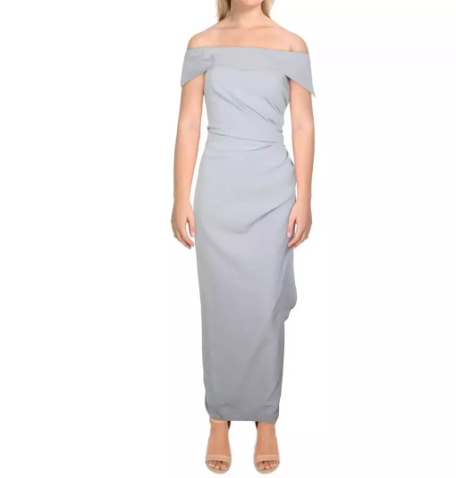 Vince Camuto Petite Off-The-Shoulder Gown Dusty Blue 2P - Image 2