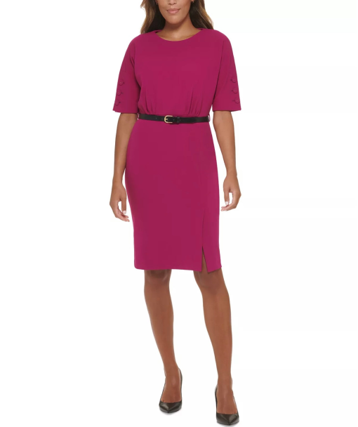 Calvin Klein Womens Belted Short-Sleeve Sh Boysenberry 2 - Image 2