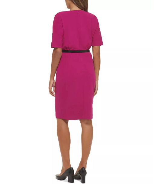 Calvin Klein Womens Belted Short-Sleeve Sh Boysenberry 2 - Image 3