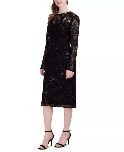 Donna Ricco Womens Sequined Lace Sheath D Black 2 - Image 4