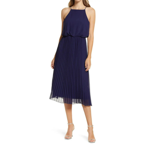 Sam Edelman Womens Plisse Sleeveless Midi Navy 2 - Image 3