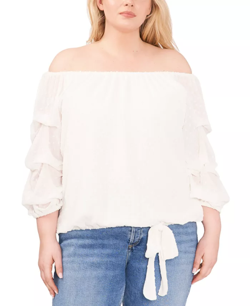 Vince Camuto Plus Size Off-Shoulder Clip Do Soft Ecru 1X - Image 2