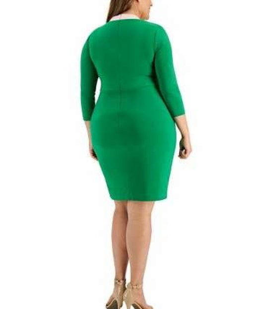 Kasper Plus Size Surplice V-Neck Long Green Combo 1X - Image 3