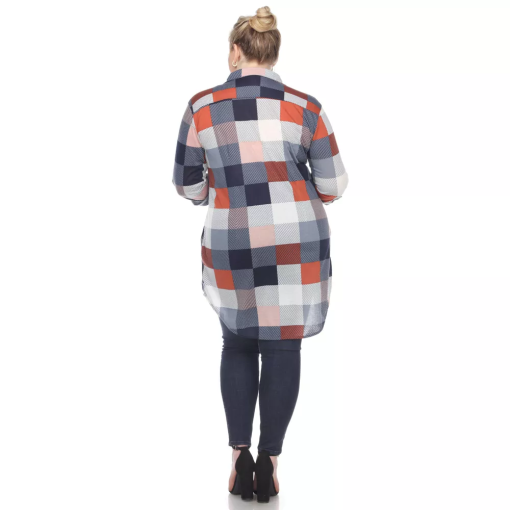 White Mark White Mark Plus Size Plaid Tun Blue and Brown 1X - Image 4