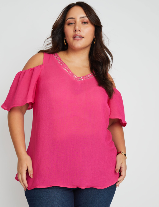 MSK Plus Size Embellished Cold-Sho Pink Martini 1X - Image 2