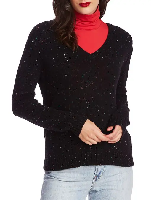 Court & Rowe Nep Flecked V-Neck Sweater in Rich Black at Nordstrom, Size Small