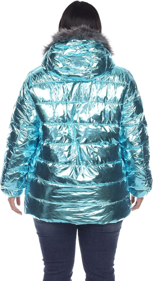 White Mark Plus Size Metallic Puffer Coat Navy 1X - Image 3