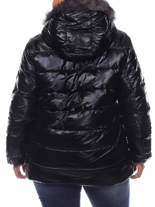 White Mark Plus Size Metallic Puffer Coat Black 1X - Image 4