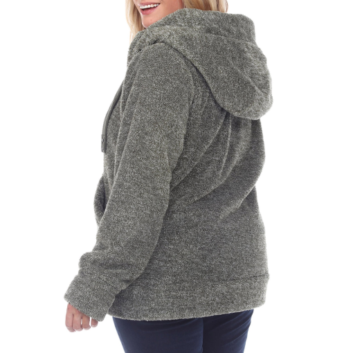 White Mark Plus Size Hooded Sherpa Jacket Olive 1X - Image 4