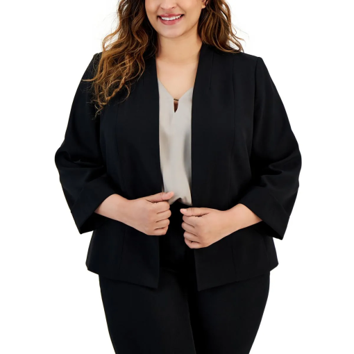 Kasper Plus Size Collarless Open-Fron Black 18W - Image 2