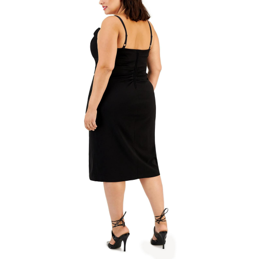 Emerald Sundae Trendy Plus Size Draped Midi D Black 18W - Image 3