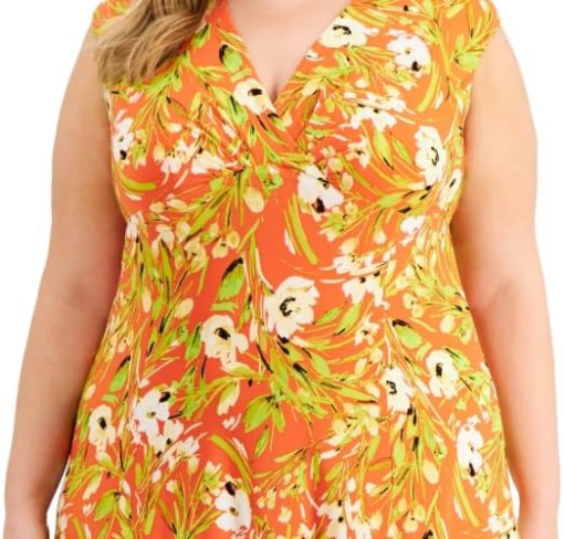 Kasper Plus Size Julie Floral A-Line Papaya Combo 18W - Image 4