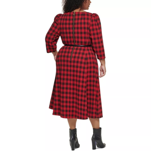 Calvin Klein Plus Size Checkered Belted A-L BlackRed 18W Missing Belt - Image 2