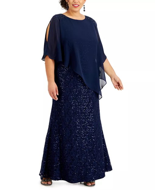 SL Fashions Plus Size Sequin Gown Navy 18W - Image 2