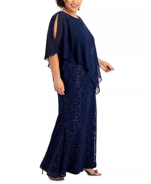 SL Fashions Plus Size Sequin Gown Navy 18W - Image 4