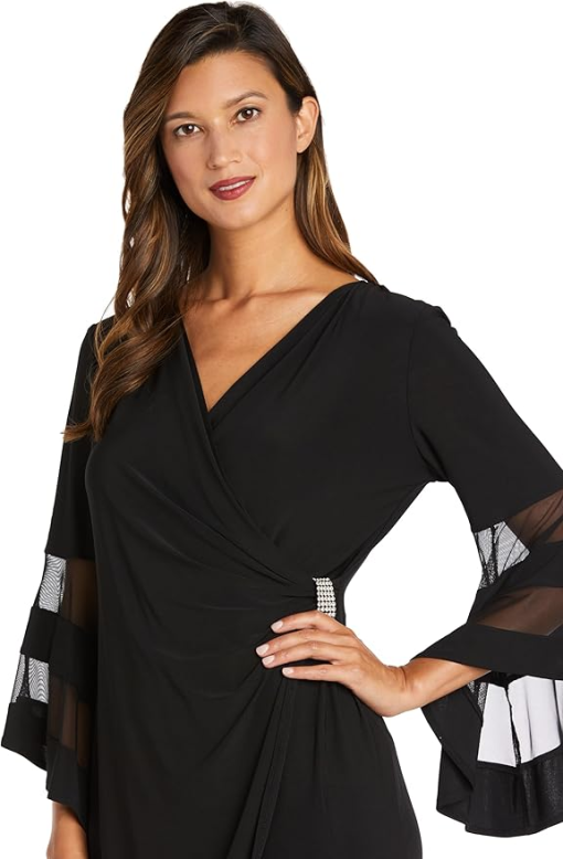 R M Richards Plus Size Illusion Bell-Sleeve Black 18W - Image 3