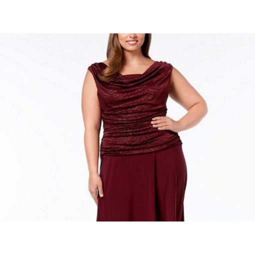 R M Richards Plus Size Ruched Glitter Gown Berry 16W - Image 3