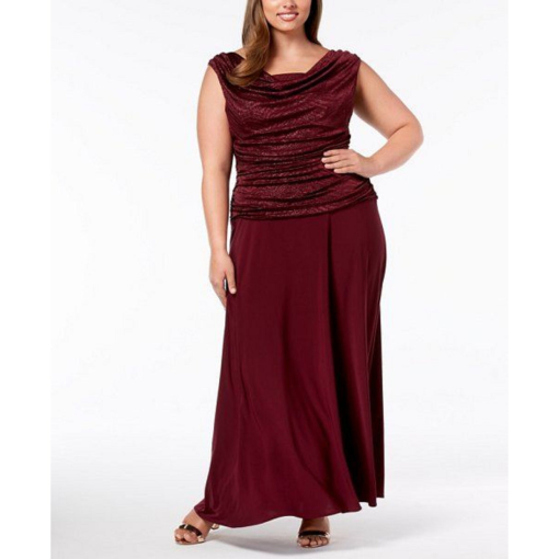 R M Richards Plus Size Ruched Glitter Gown Berry 16W - Image 2