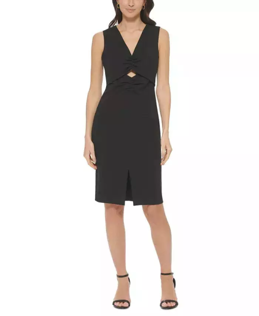 Calvin Klein Womens Sleeveless Cutout Ruch Black 16 - Image 2