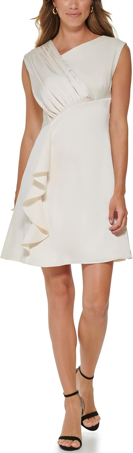 DKNY Womens Asymmetrical Pleated-B Buttercream 16 - Image 2