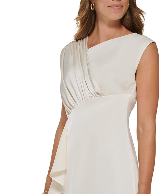 DKNY Womens Asymmetrical Pleated-B Buttercream 16 - Image 3