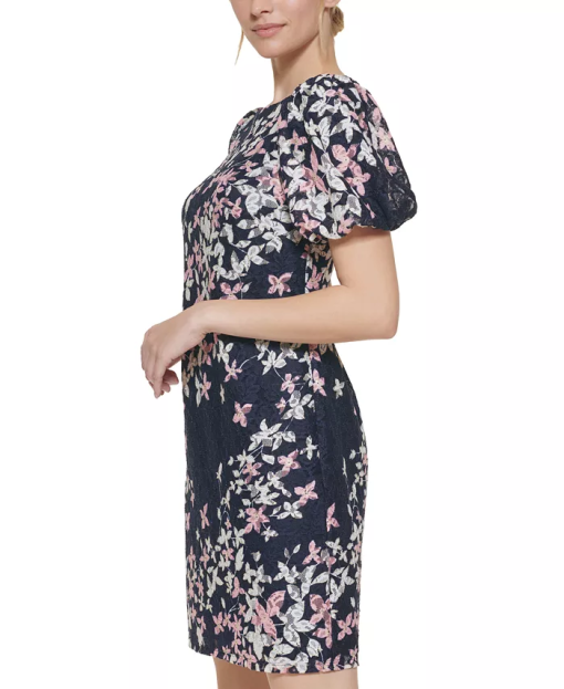 Jessica Howard Womens Floral-Print Puff-Slee Navy Blue 16 - Image 4