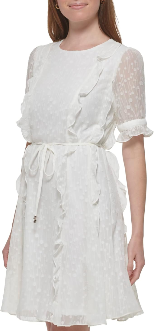 Tommy Hilfiger Womens Ruffled Chiffon Fit Ivory 16 - Image 3