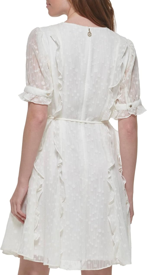 Tommy Hilfiger Womens Ruffled Chiffon Fit Ivory 16 - Image 4