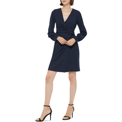 DKNY Womens Long-Sleeve Surplice-N Navy 16 - Image 2