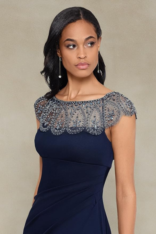 XSCAPE Beaded-Cape Dress Navy 16 - Image 4