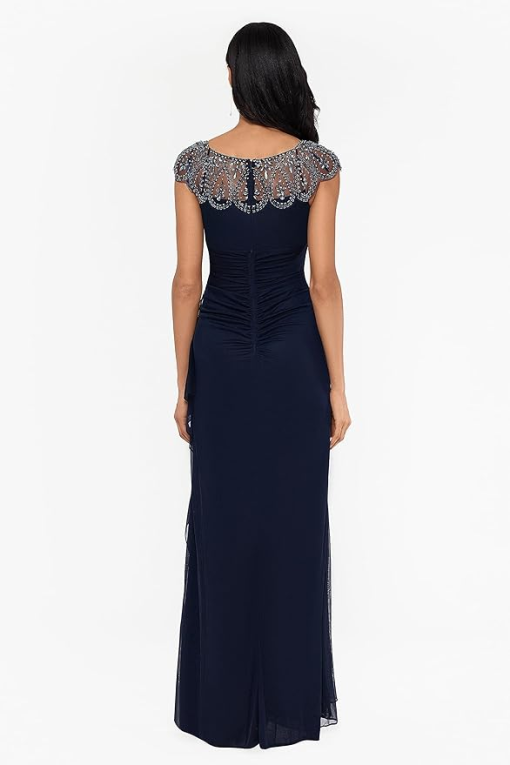 XSCAPE Beaded-Cape Dress Navy 16 - Image 3