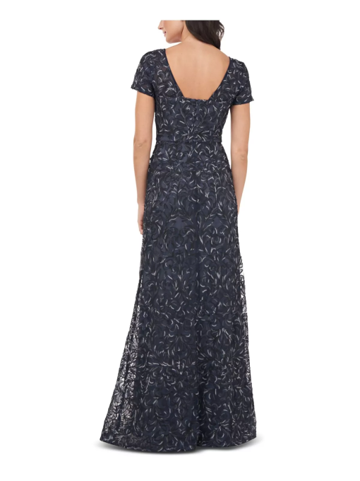 JS Collections Textured Embroidered Gown Navy Blue 16 - Image 3