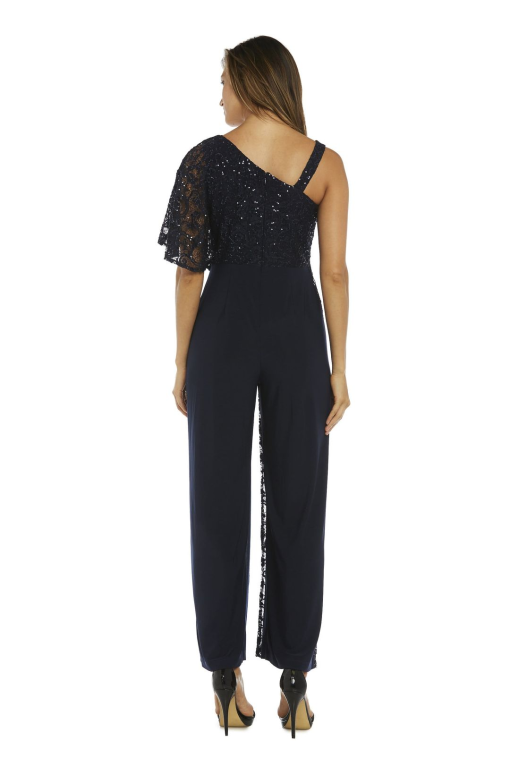 R M Richards One-Shoulder Lace Jumpsuit Navy Blue 16 - Image 3