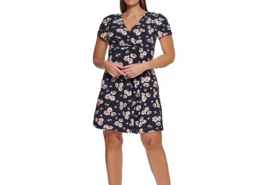 Tommy Hilfiger Plus Size Floral-Print Ruched- Sky Captain.latte 14W - Image 5