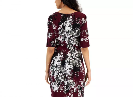 Connected Womens Floral-Print Pleat-Fro Bordeaux 14 - Image 4