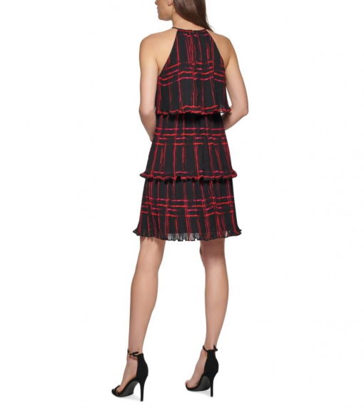 DKNY Womens Printed Pleated Tiered Red Multi 14 - Image 3