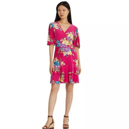 Sam Edelman Women's Printed Tie-Waist Faux-Wrap Flutter-Sleeve Tiered Dress - Pink Multi 4 - Image 2