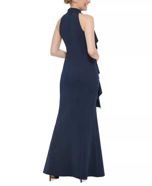 Jessica Howard Womens Ruffled Mock-Neck Gown Navy 14 - Image 4