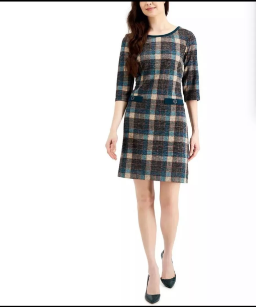 Connected Plaid Sheath Dress Dark Mallard 14 - Image 2